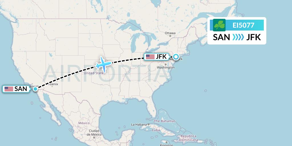 EI5077 Aer Lingus Flight Map: San Diego to New York