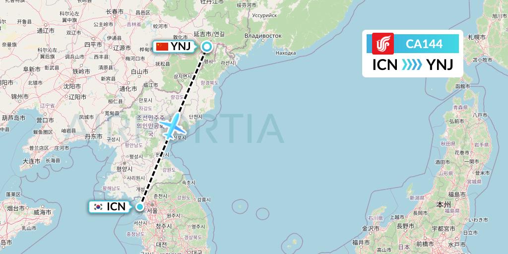 CA144 Air China Flight Map: Seoul to Yanji