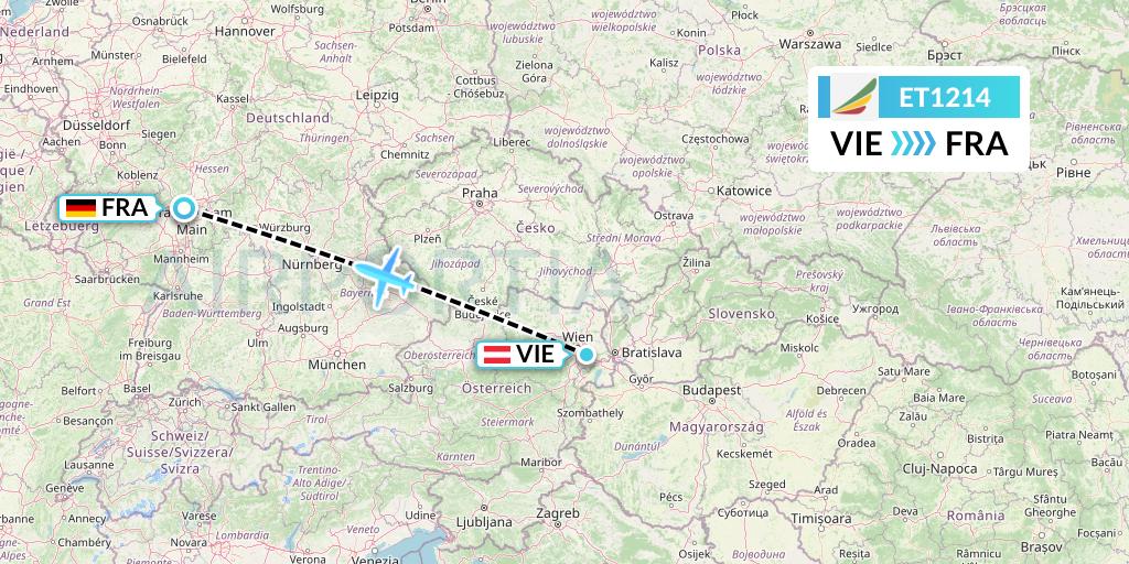 ET1214 Ethiopian Airlines Flight Map: Vienna to Frankfurt