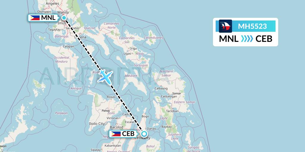 MH5523 Malaysia Airlines Flight Map: Manila to Cebu