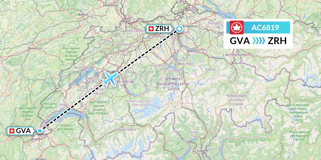 AC6819 Air Canada Flight Map: Geneva to Zurich