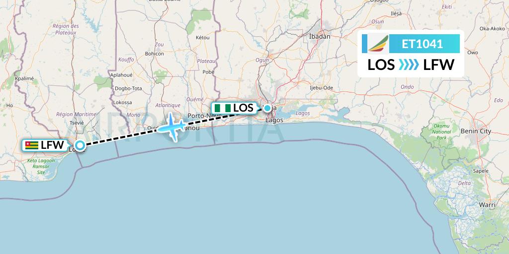 ET1041 Ethiopian Airlines Flight Map: Lagos to Lome