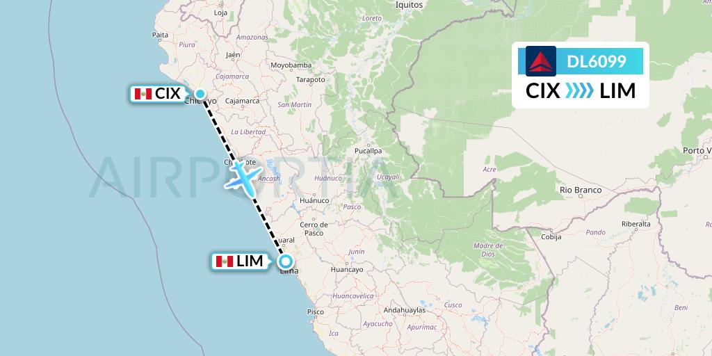 DL6099 Delta Air Lines Flight Map: Chiclayo to Lima