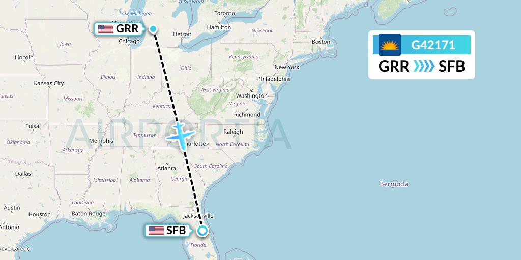 G42171 Allegiant Air Flight Map: Grand Rapids to Orlando
