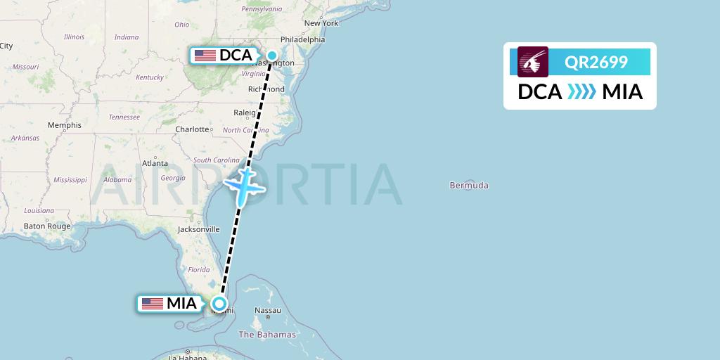 QR2699 Qatar Airways Flight Map: Washington to Miami