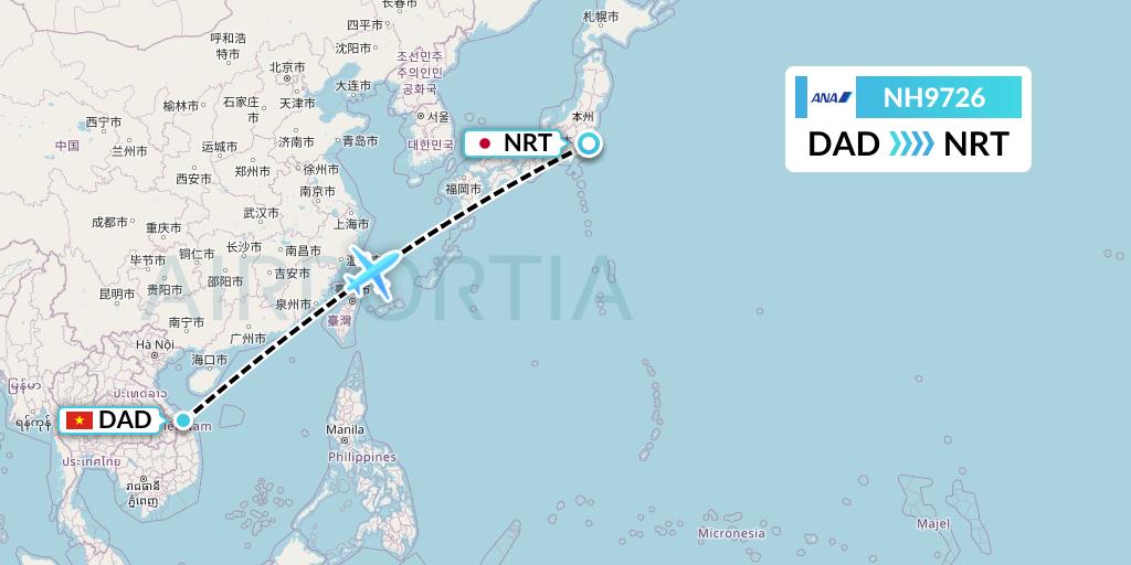 NH9726 All Nippon Airways Flight Map: Da Nang to Tokyo