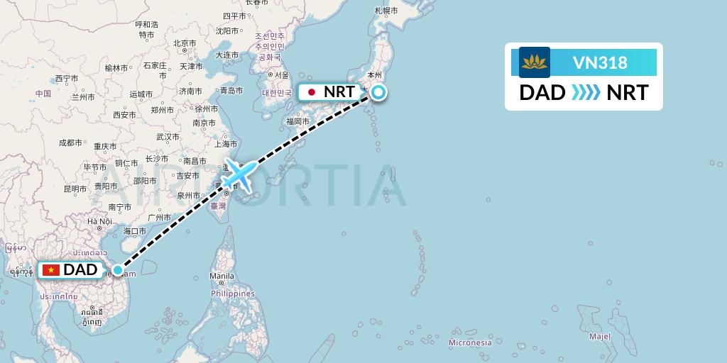 VN318 Vietnam Airlines Flight Map: Da Nang to Tokyo