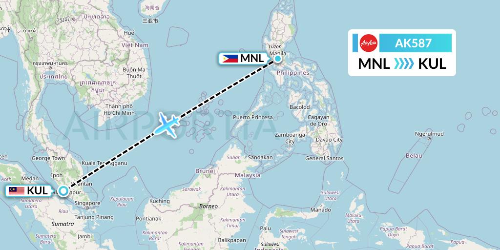 AK587 AirAsia Flight Map: Manila to Kuala Lumpur