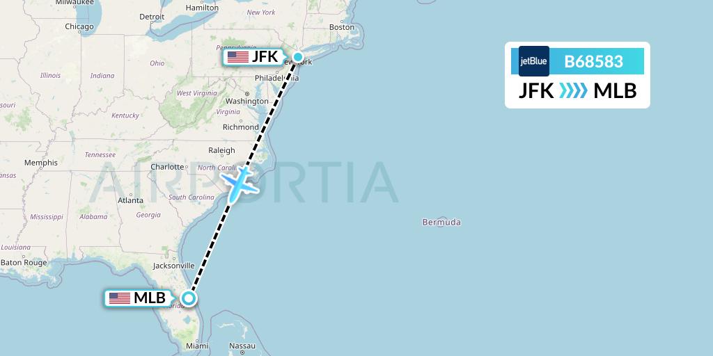 B68583 JetBlue Airways Flight Map: New York to Melbourne