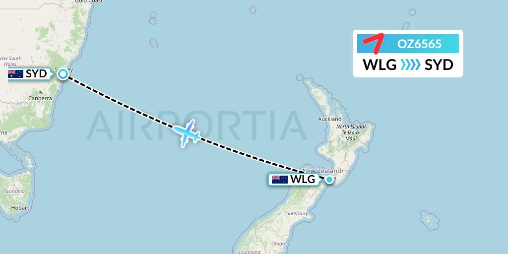 OZ6565 Asiana Airlines Flight Map: Wellington to Sydney