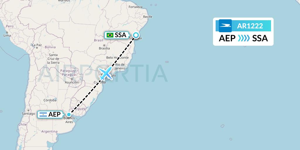 AR1222 Aerolineas Argentinas Flight Map: Buenos Aires to Salvador