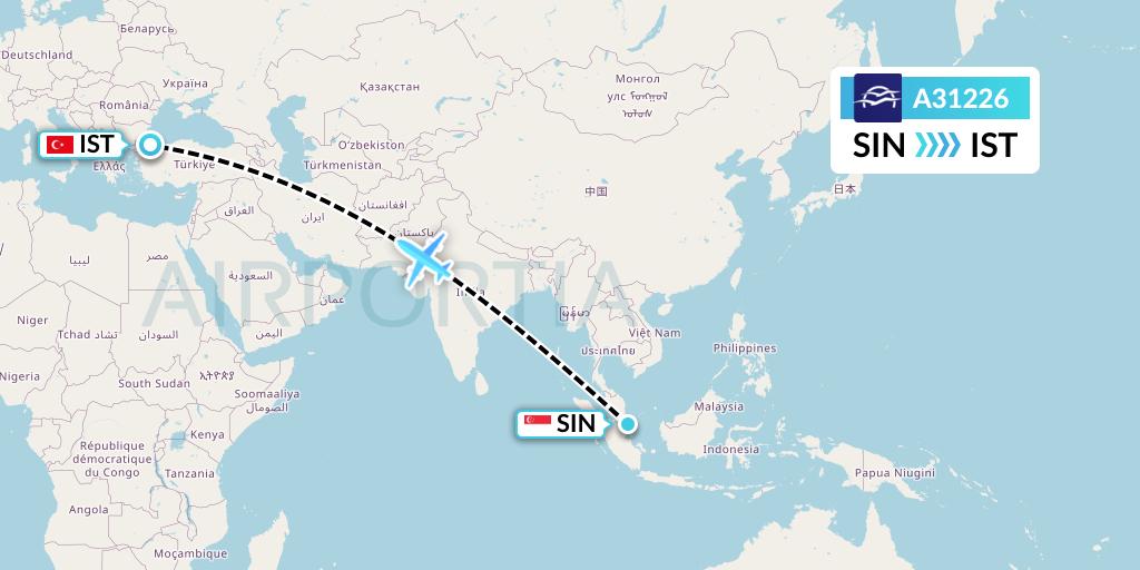 A31226 Aegean Airlines Flight Map: Singapore to Istanbul