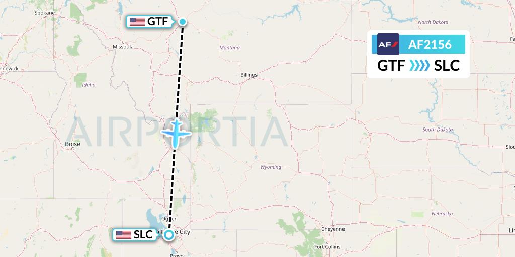 AF2156 Air France Flight Map: Great Falls to Salt Lake City