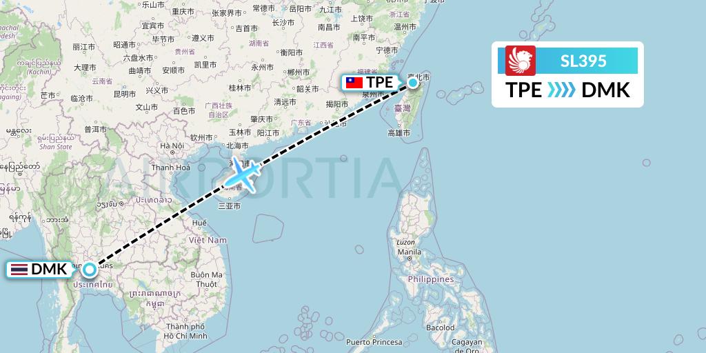 SL395 Thai Lion Air Flight Map: Taipei to Bangkok