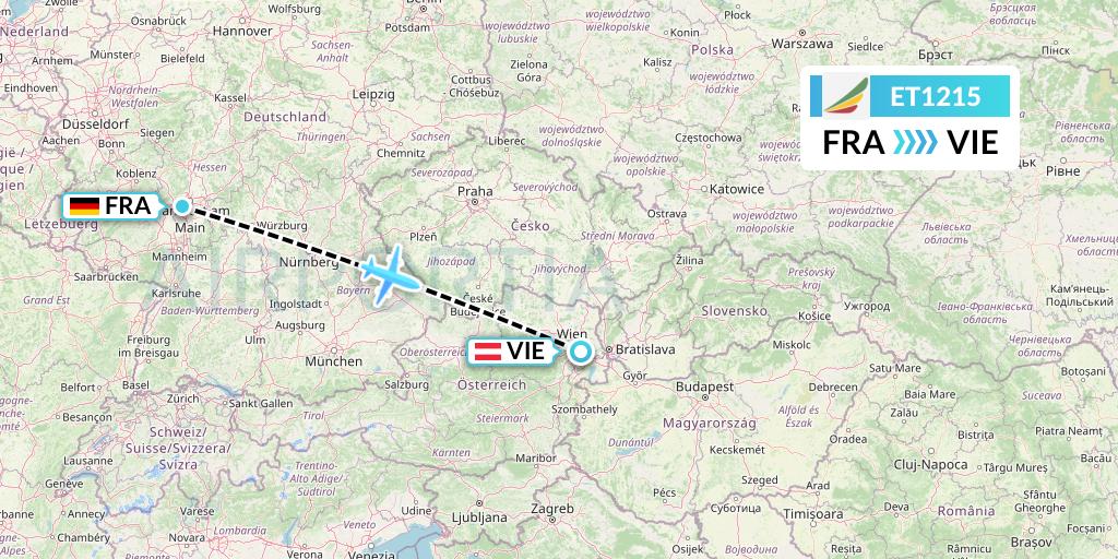 ET1215 Ethiopian Airlines Flight Map: Frankfurt to Vienna