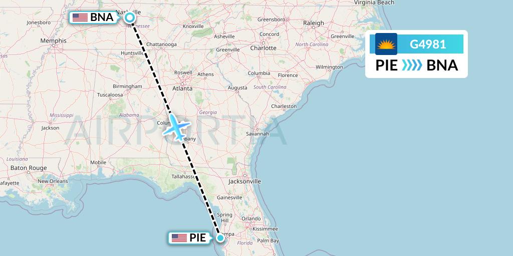 G4981 Allegiant Air Flight Map: St. Petersburg to Nashville
