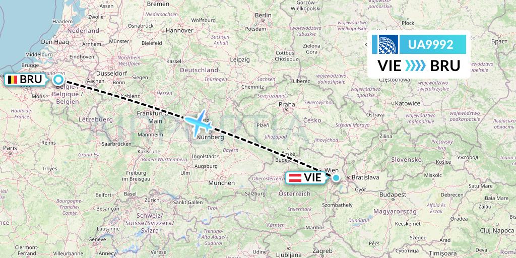 UA9992 United Airlines Flight Map: Vienna to Brussels