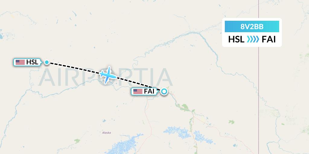8V2BB Wright Air Service Flight Map: Huslia to Fairbanks
