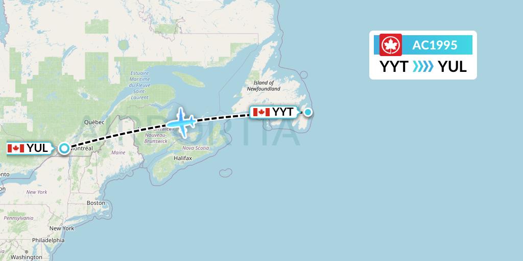 AC1995 Air Canada Flight Map: St. John's to Montreal