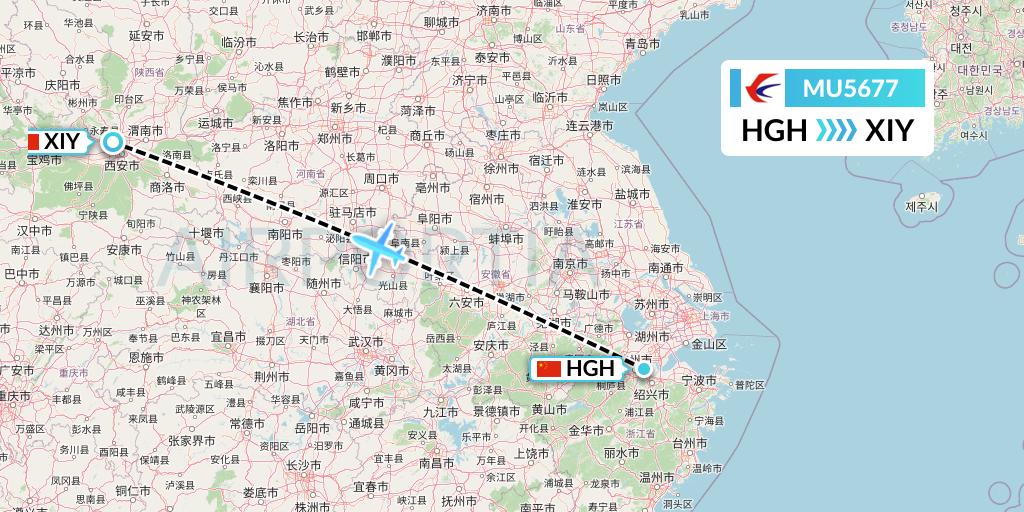 MU5677 China Eastern Airlines Flight Map: Hangzhou to Xi'an