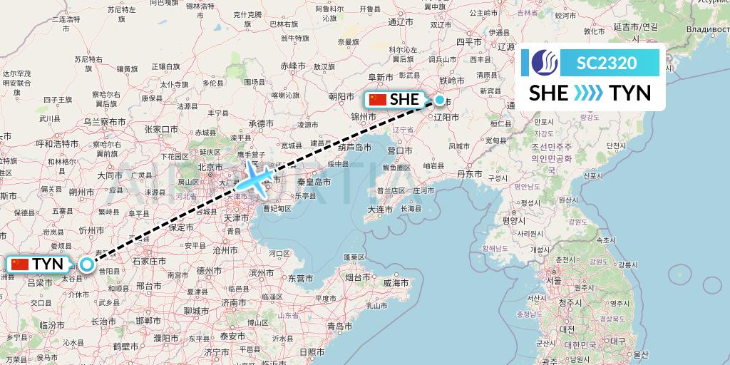 SC2320 Shandong Airlines Flight Map: Shenyang to Taiyuan