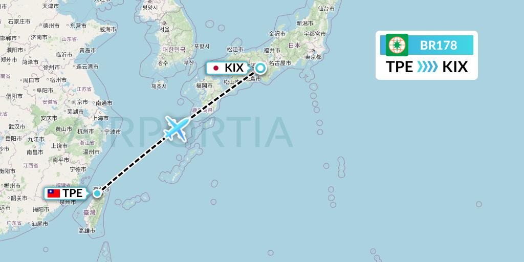 BR178 EVA Air Flight Map: Taipei to Osaka