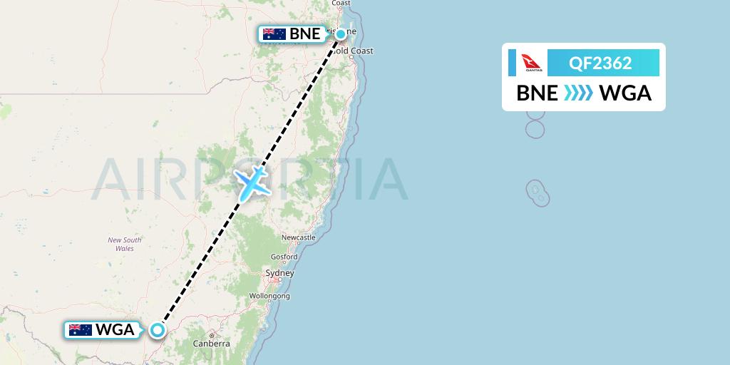 QF2362 Qantas Flight Map: Brisbane to Wagga Wagga
