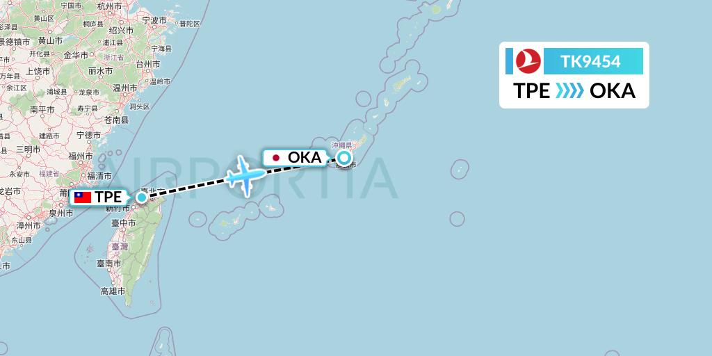 TK9454 Turkish Airlines Flight Map: Taipei to Naha