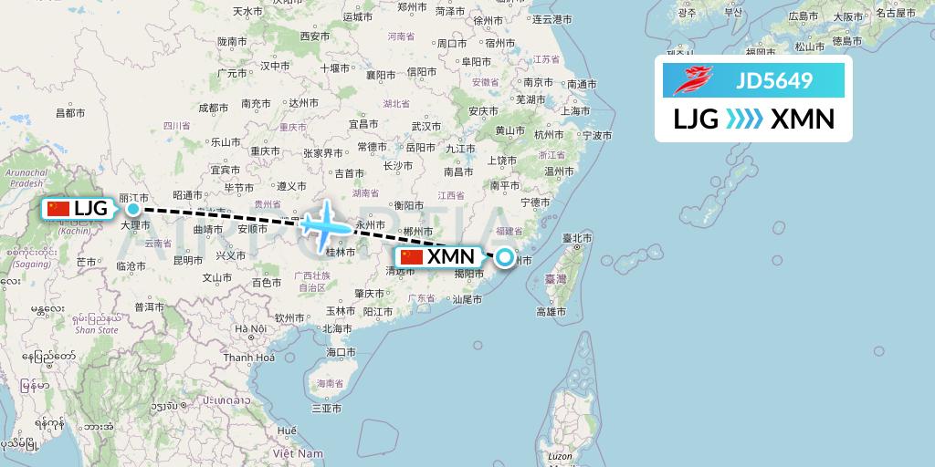 JD5649 Capital Airlines Flight Map: Lijiang to Xiamen