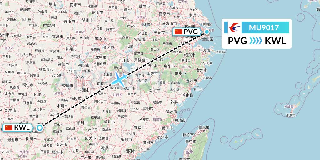 MU9017 China Eastern Airlines Flight Map: Shanghai to Guilin