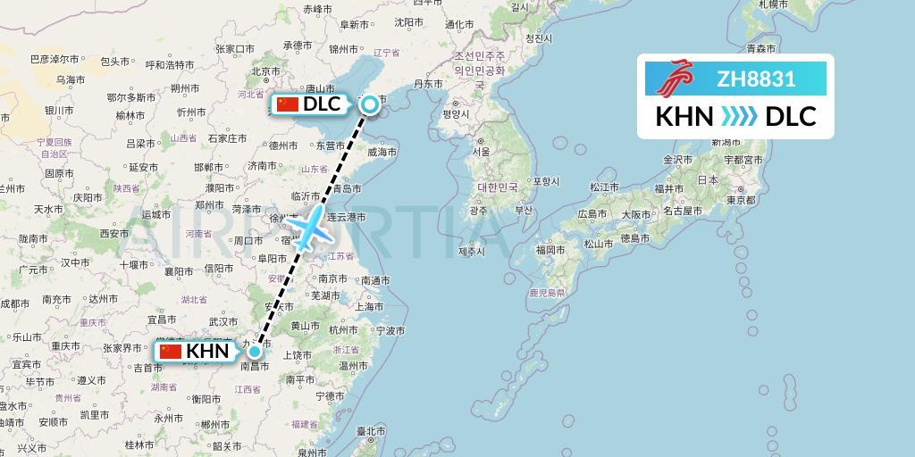 ZH8831 Shenzhen Airlines Flight Map: Nanchang to Dalian
