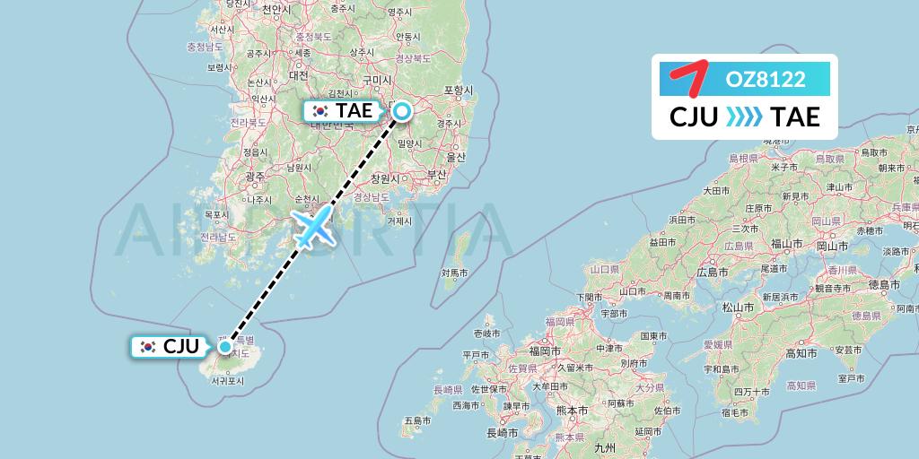 OZ8122 Asiana Airlines Flight Map: Jeju to Daegu