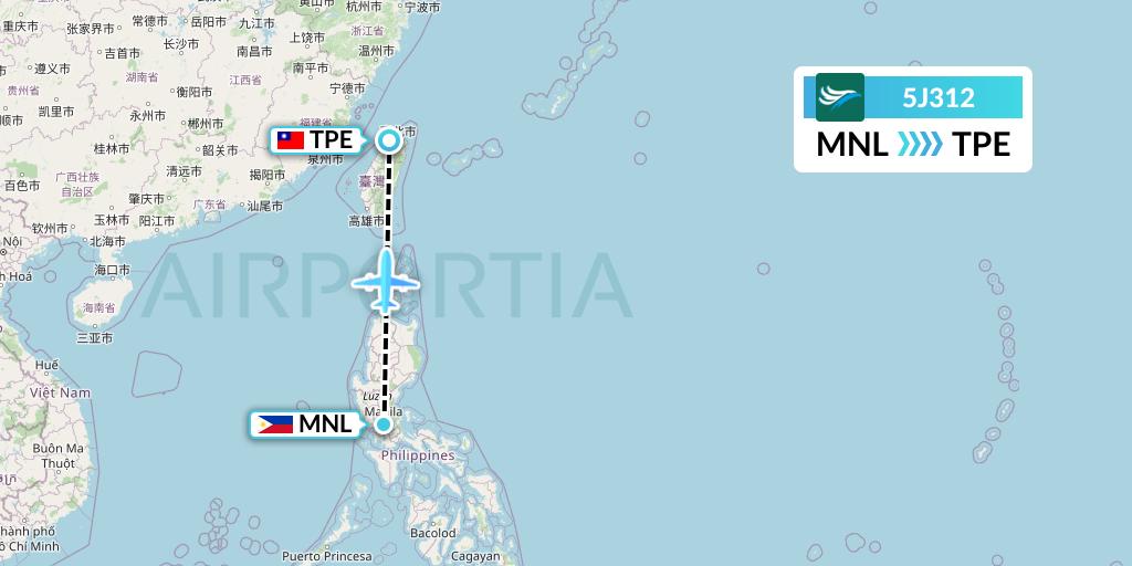 5J312 CEBU Pacific Air Flight Map: Manila to Taipei