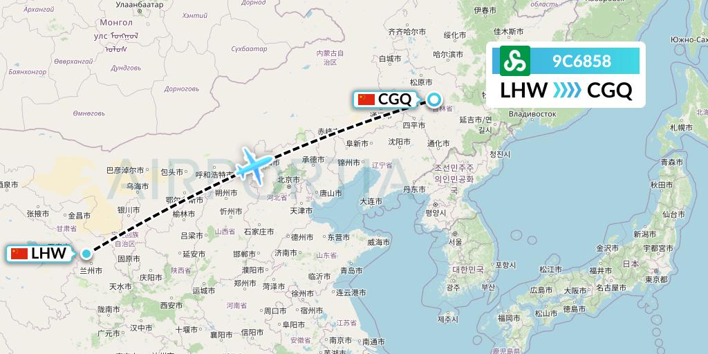 9C6858 Spring Airlines Flight Map: Lanzhou to Changchun