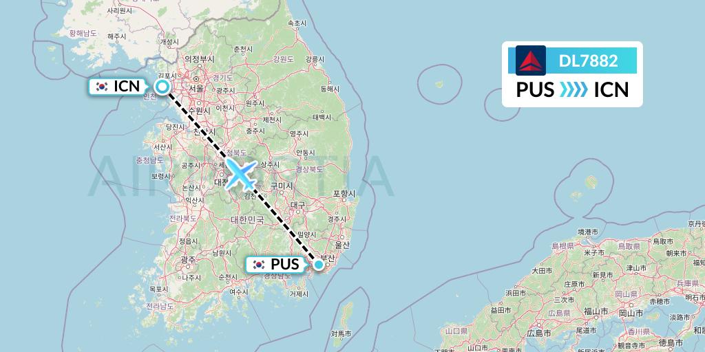 DL7882 Delta Air Lines Flight Map: Busan to Seoul