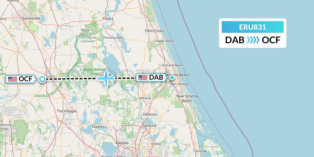 ERU831 Embry-riddle Aeronautical University Flight Map: Daytona Beach to Ocala