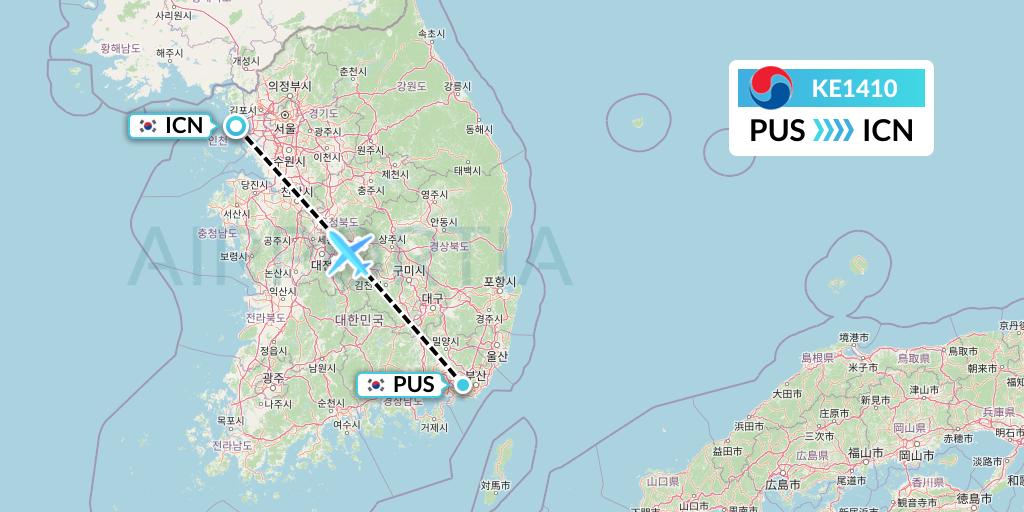 KE1410 Korean Air Flight Map: Busan to Seoul