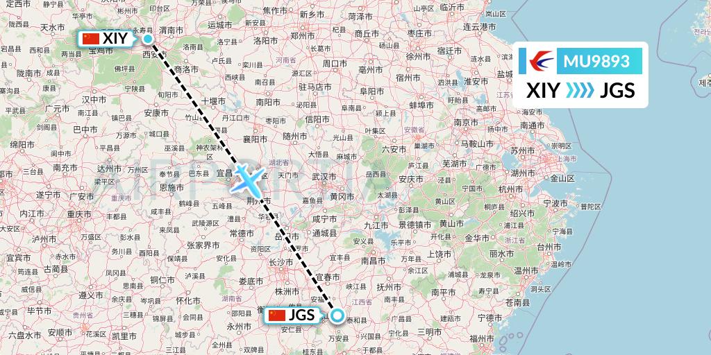 MU9893 China Eastern Airlines Flight Map: Xi'an to Ji'an