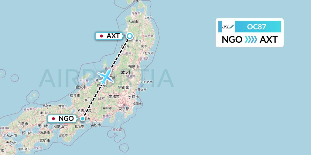 OC87 Oriental Air Bridge Flight Map: Nagoya to Akita