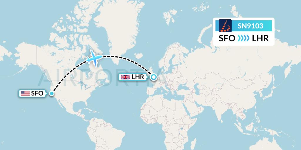 SN9103 Brussels Airlines Flight Map: San Francisco to London