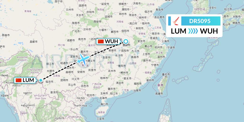 DR5095 Ruili Airlines Flight Map: Mangshi to Wuhan