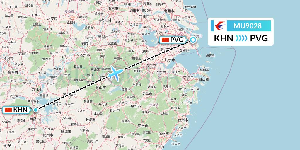 MU9028 China Eastern Airlines Flight Map: Nanchang to Shanghai