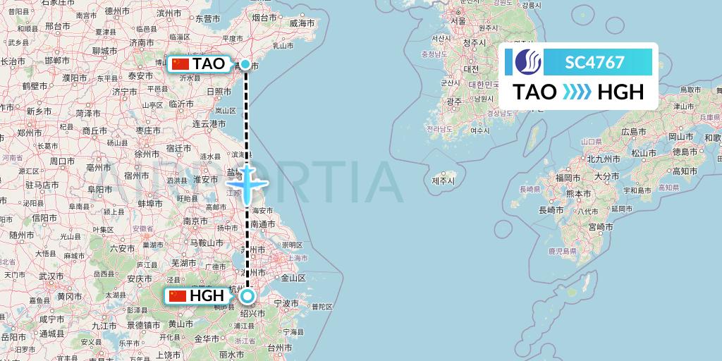 SC4767 Shandong Airlines Flight Map: Qingdao to Hangzhou