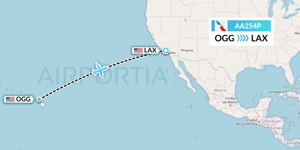 AA254P American Airlines Flight Map: Kahului to Los Angeles