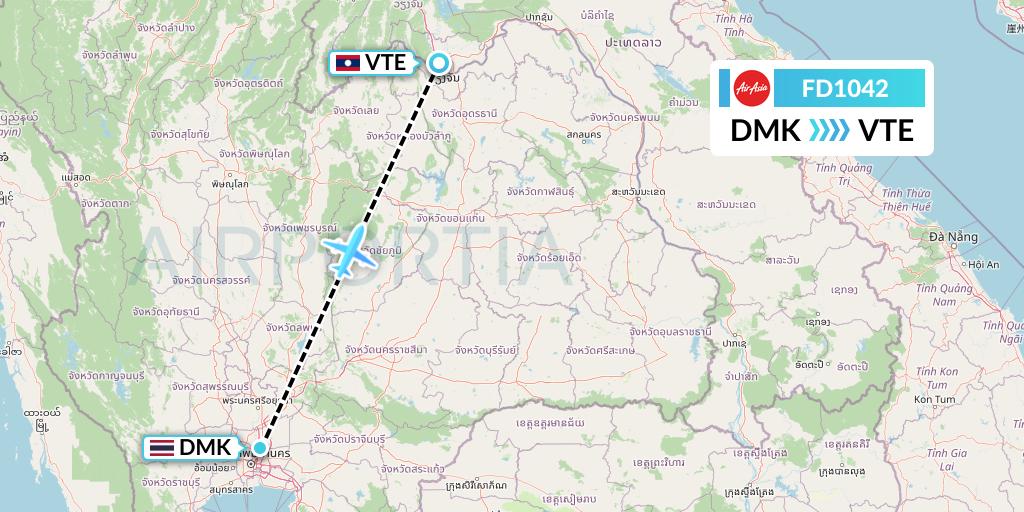 FD1042 Thai AirAsia Flight Map: Bangkok to Vientiane