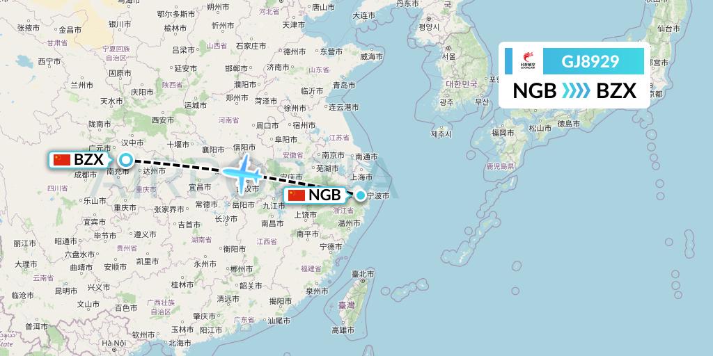 GJ8929 Loong Airlines Flight Map: Ningbo to Guangyuan