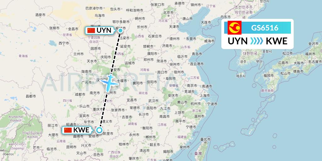 GS6516 Tianjin Airlines Flight Map: Yulin to Guiyang