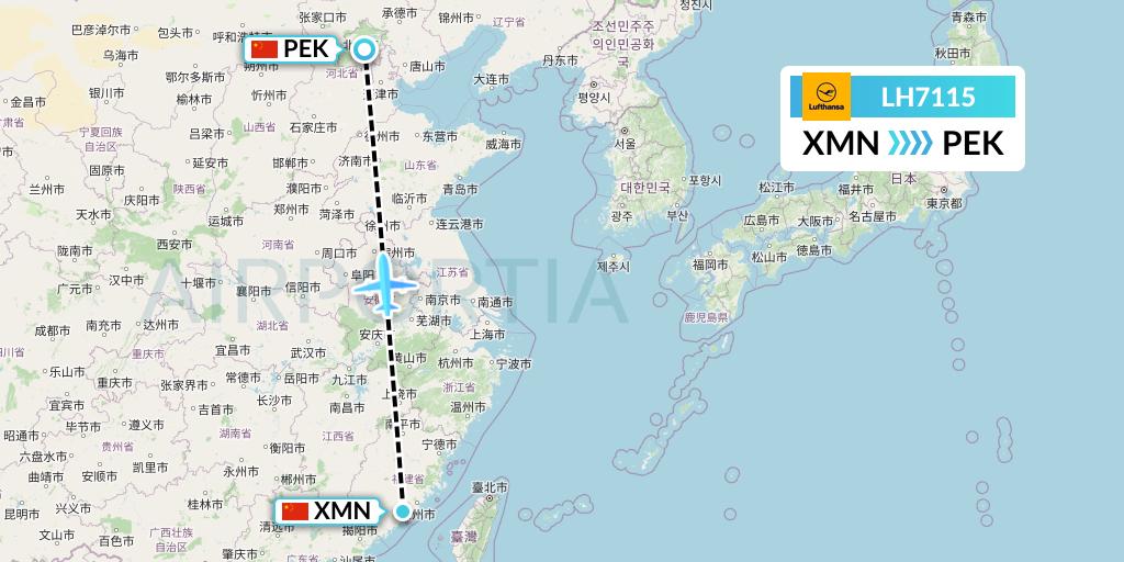 LH7115 Lufthansa Flight Map: Xiamen to Beijing