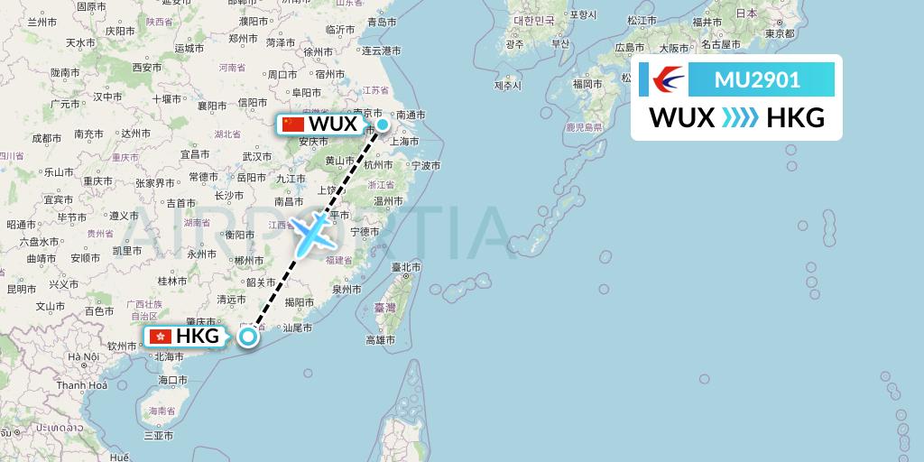 MU2901 China Eastern Airlines Flight Map: Wuxi to Hong Kong