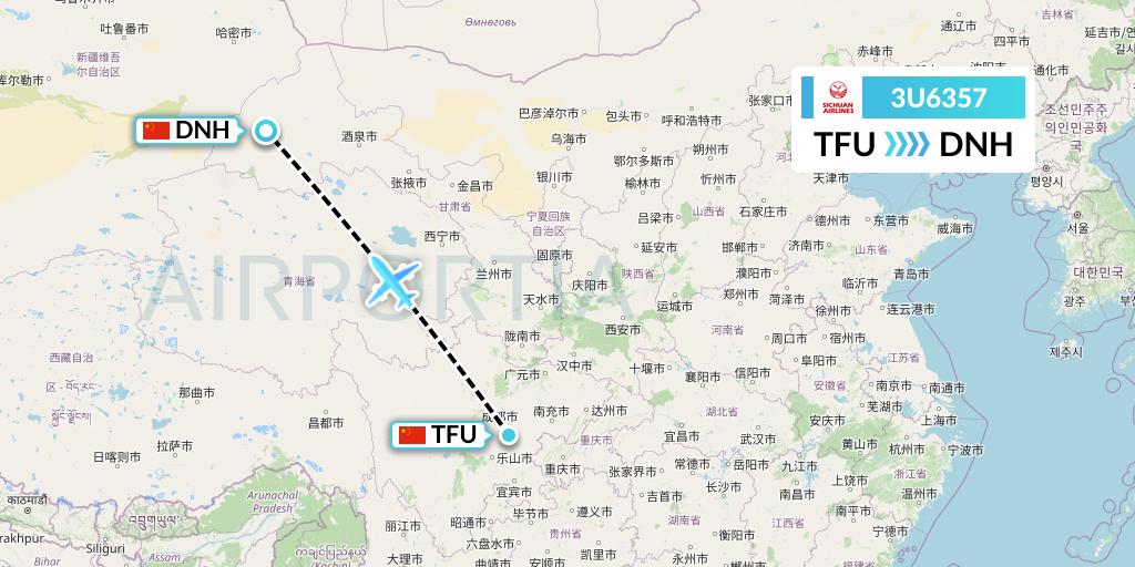 3U6357 Sichuan Airlines Flight Map: Chengdu to Dunhuang